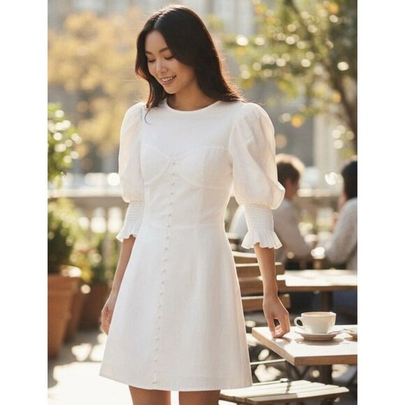 Sabo Skirt Dresses & Skirts - Sabo Skirt Zane Women’s White 3/4 Sleeve 100% Linen Mini Dress Size XS NWT